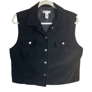 Vintage Talbots Sz Medium Black Vest Velvet Cotton Whimsical Y2K Cropped